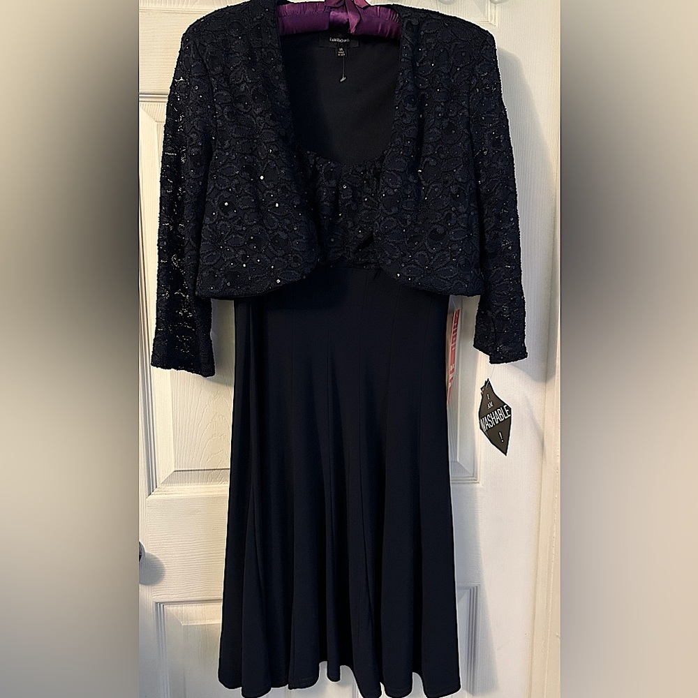 Womens R&M Richards Midi-Dress Sheer Skirt & Lace Jacket Dress